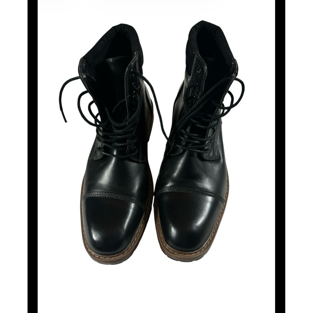 Perry Ellis Portfolio Dakota Black Cap Toe Boots Mens Size 8 Leather Like Finish
